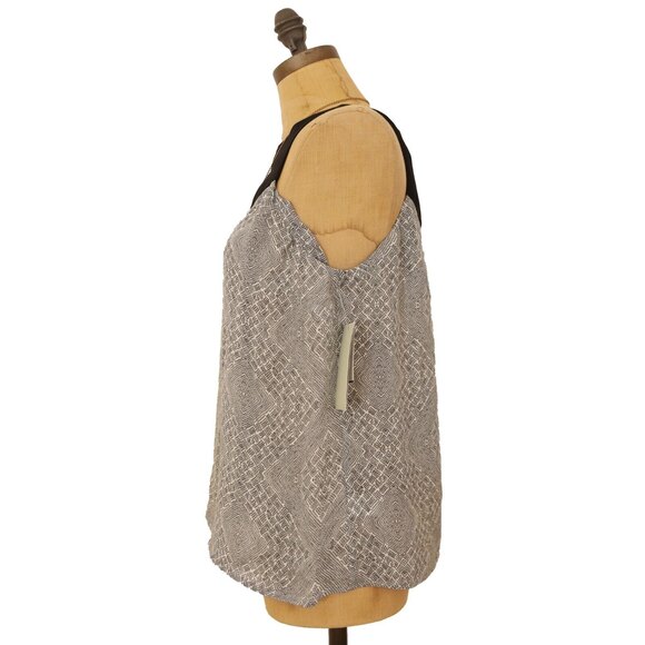 A.L.C. Semi Sheer Silk Blouse M Sleeveless Floral Geo Black White Top NWT B11 - Picture 4 of 5